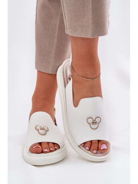 Women's leather sandals with decoration Vinceza 66757 white
