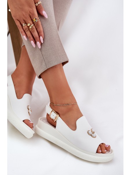 Women's leather sandals with decoration Vinceza 66757 white