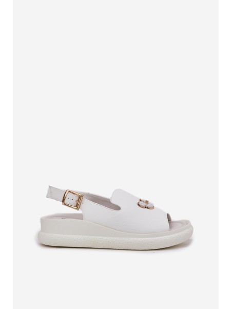 Women's leather sandals with decoration Vinceza 66757 white