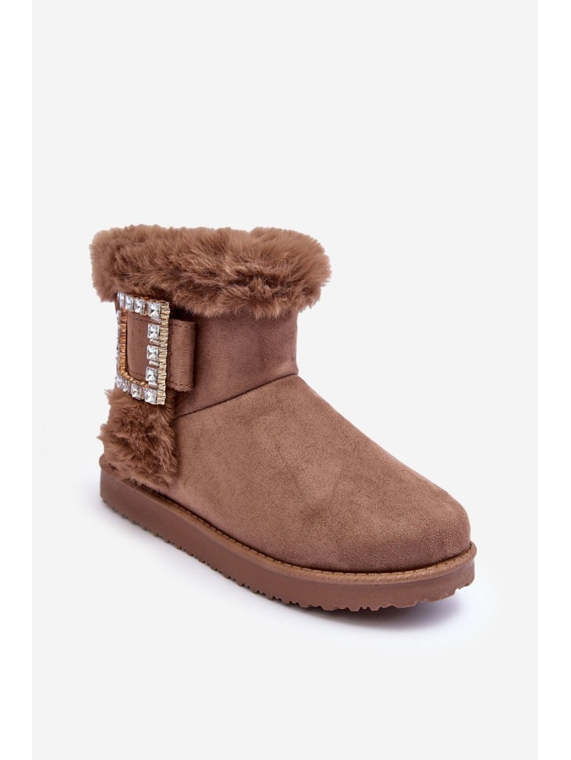 Faux Fur-Lined Clasp Snow Boots Dark Beige Dulca