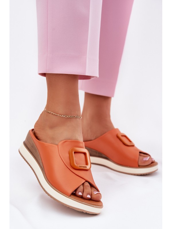 Ladies leather wedge sandals Artiker 56C2149 orange
