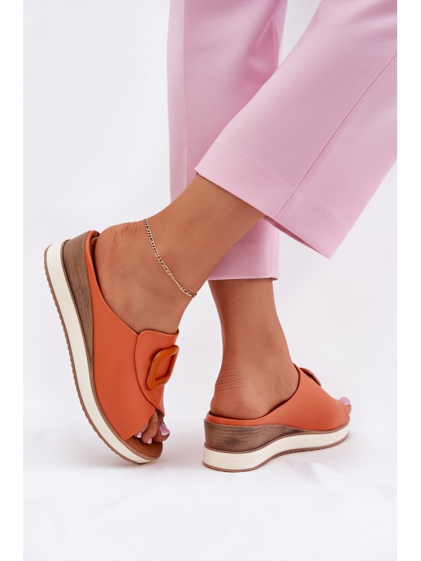 Ladies leather wedge sandals Artiker 56C2149 orange