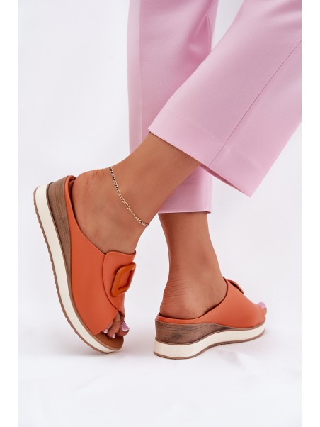 Ladies leather wedge sandals Artiker 56C2149 orange