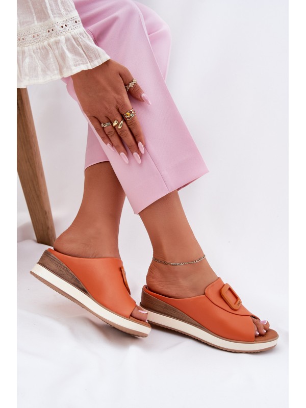 Ladies leather wedge sandals Artiker 56C2149 orange