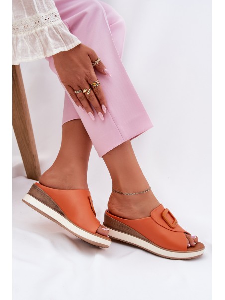 Ladies leather wedge sandals Artiker 56C2149 orange