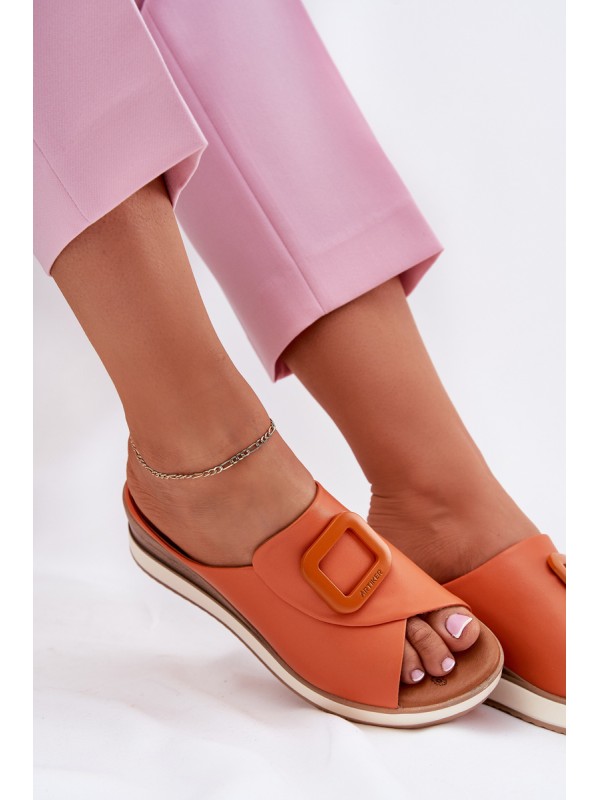 Ladies leather wedge sandals Artiker 56C2149 orange