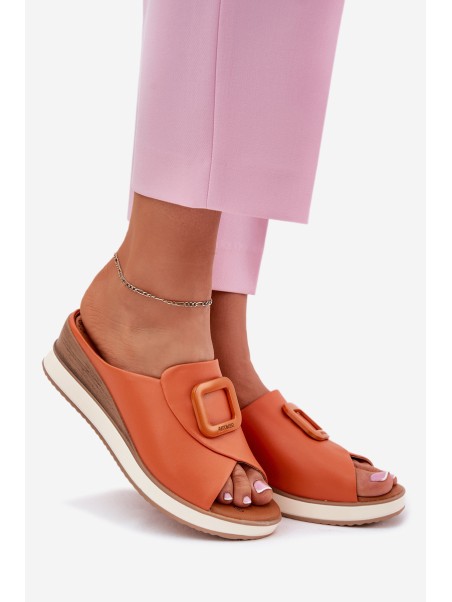Ladies leather wedge sandals Artiker 56C2149 orange