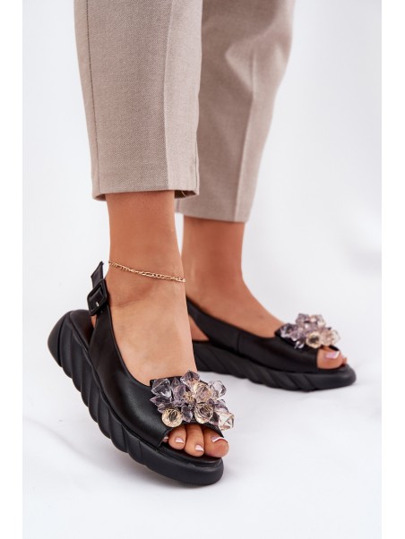 Ladies leather sandals with crystals Artiker 54C1628 black