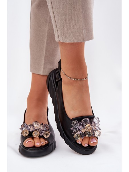 Ladies leather sandals with crystals Artiker 54C1628 black