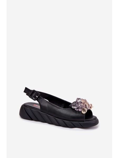 Ladies leather sandals with crystals Artiker 54C1628 black