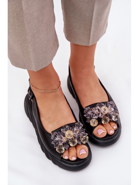 Ladies leather sandals with crystals Artiker 54C1628 black