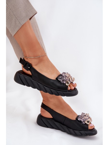 Ladies leather sandals with crystals Artiker 54C1628 black