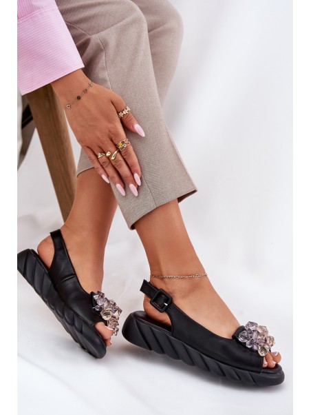 Ladies leather sandals with crystals Artiker 54C1628 black