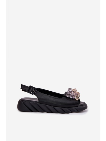 Ladies leather sandals with crystals Artiker 54C1628 black