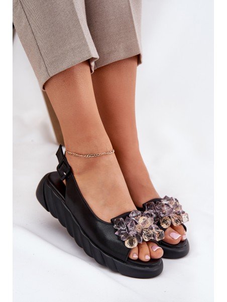 Ladies leather sandals with crystals Artiker 54C1628 black