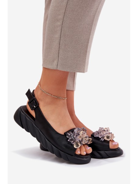 Ladies leather sandals with crystals Artiker 54C1628 black