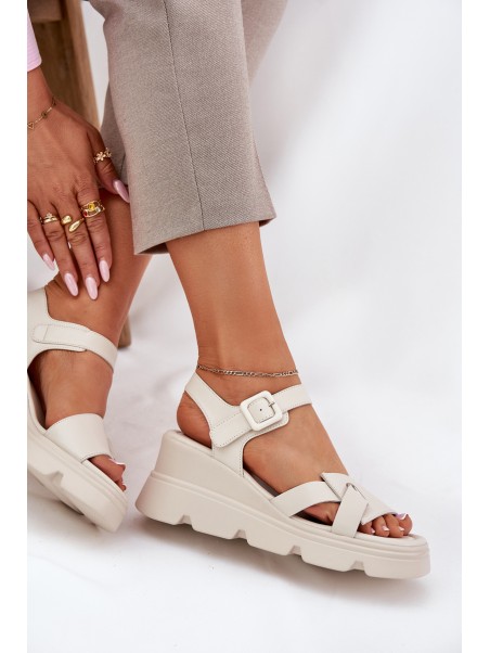 Women's Leather Wedge Sandals Artiker 54C1624 Beige