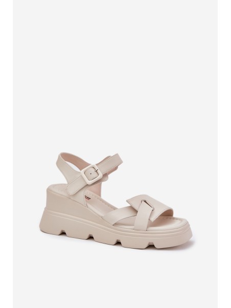 Women's Leather Wedge Sandals Artiker 54C1624 Beige