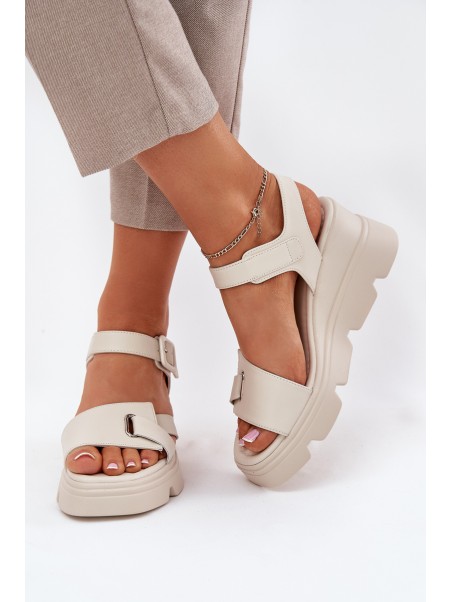 Women's Leather Wedge Sandals Artiker 54C1624 Beige