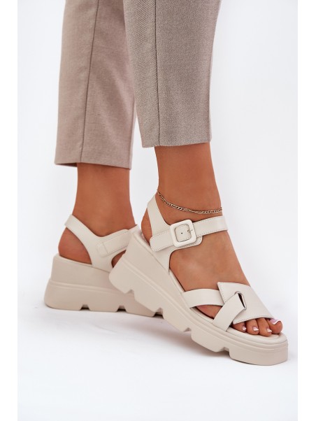 Women's Leather Wedge Sandals Artiker 54C1624 Beige