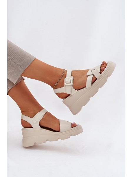 Women's Leather Wedge Sandals Artiker 54C1624 Beige