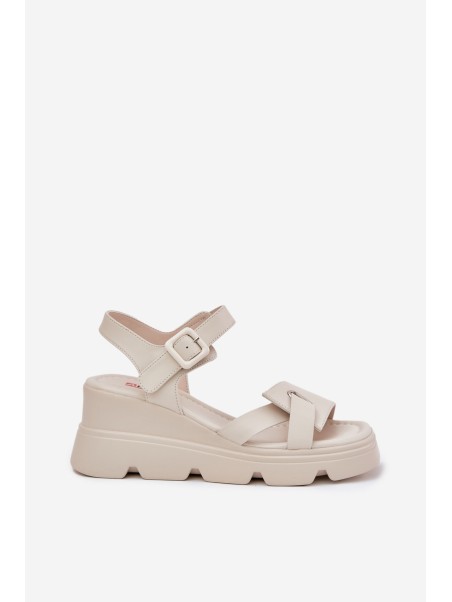 Women's Leather Wedge Sandals Artiker 54C1624 Beige