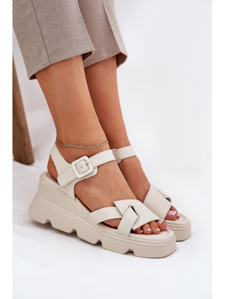 Women's Leather Wedge Sandals Artiker 54C1624 Beige