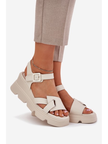 Women's Leather Wedge Sandals Artiker 54C1624 Beige