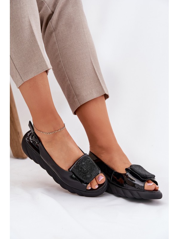 Leather Patent Women's Wedge Sandals with Decoration Artiker Black 56C1564
