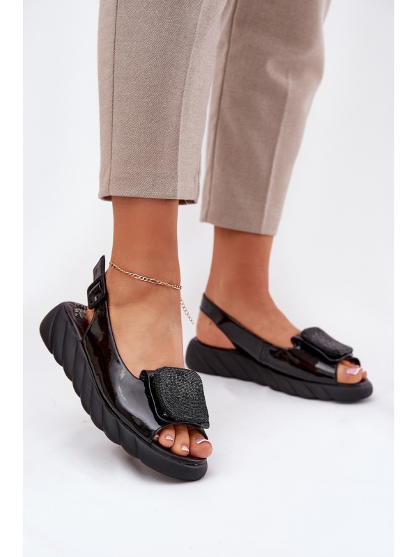 Leather Patent Women's Wedge Sandals with Decoration Artiker Black 56C1564