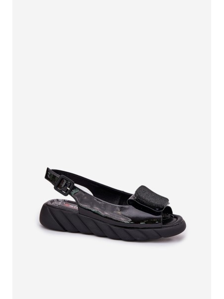 Leather Patent Women's Wedge Sandals with Decoration Artiker Black 56C1564
