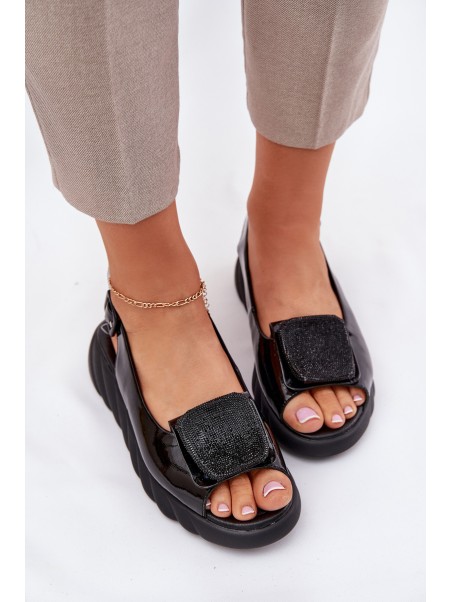 Leather Patent Women's Wedge Sandals with Decoration Artiker Black 56C1564