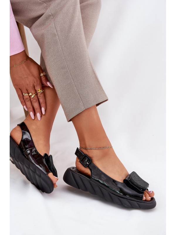 Leather Patent Women's Wedge Sandals with Decoration Artiker Black 56C1564