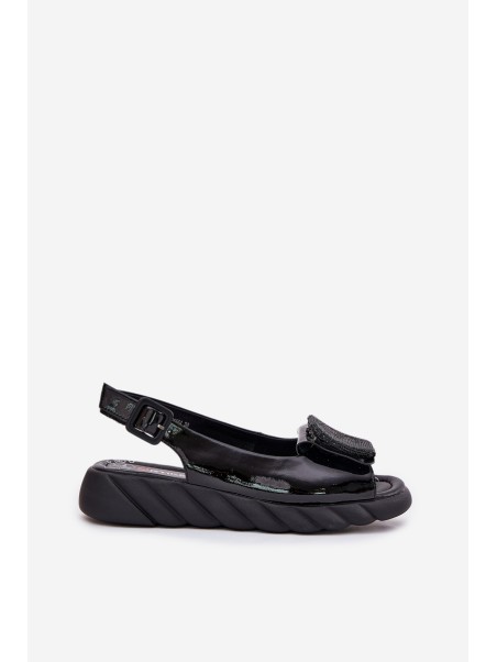 Leather Patent Women's Wedge Sandals with Decoration Artiker Black 56C1564