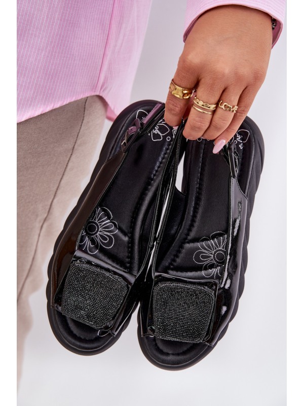 Leather Patent Women's Wedge Sandals with Decoration Artiker Black 56C1564