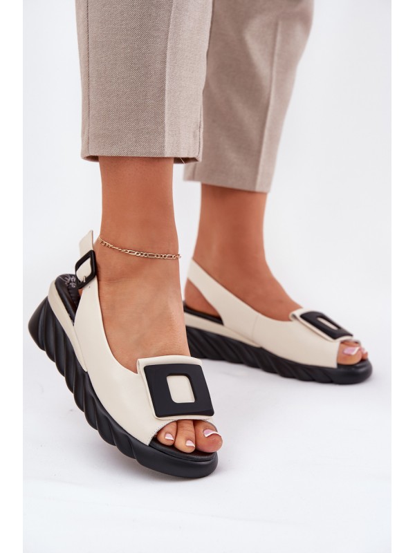 Leather Women's Wedge Sandals with Decoration Artiker 56C1570 Beige