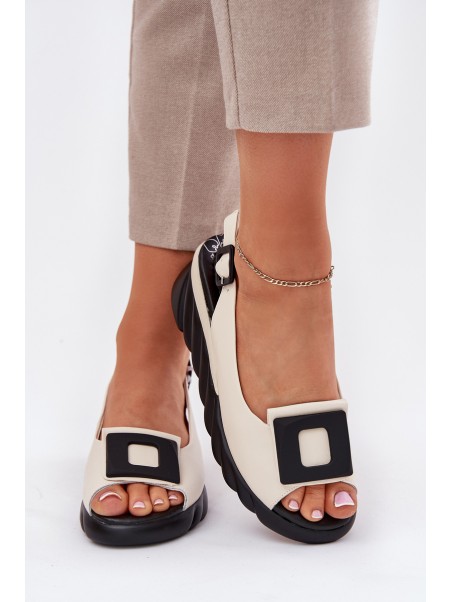 Leather Women's Wedge Sandals with Decoration Artiker 56C1570 Beige