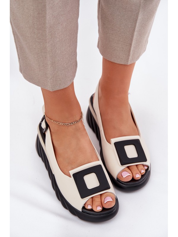 Leather Women's Wedge Sandals with Decoration Artiker 56C1570 Beige