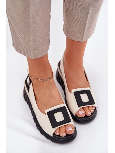 Leather Women's Wedge Sandals with Decoration Artiker 56C1570 Beige