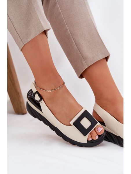 Leather Women's Wedge Sandals with Decoration Artiker 56C1570 Beige