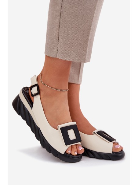 Leather Women's Wedge Sandals with Decoration Artiker 56C1570 Beige