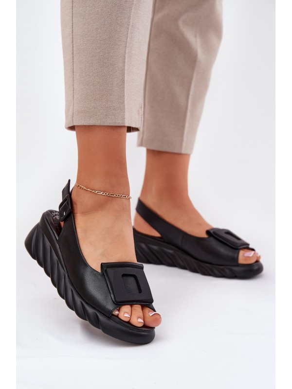 Ladies leather wedge sandals with decoration Artiker Black 56C2156 2