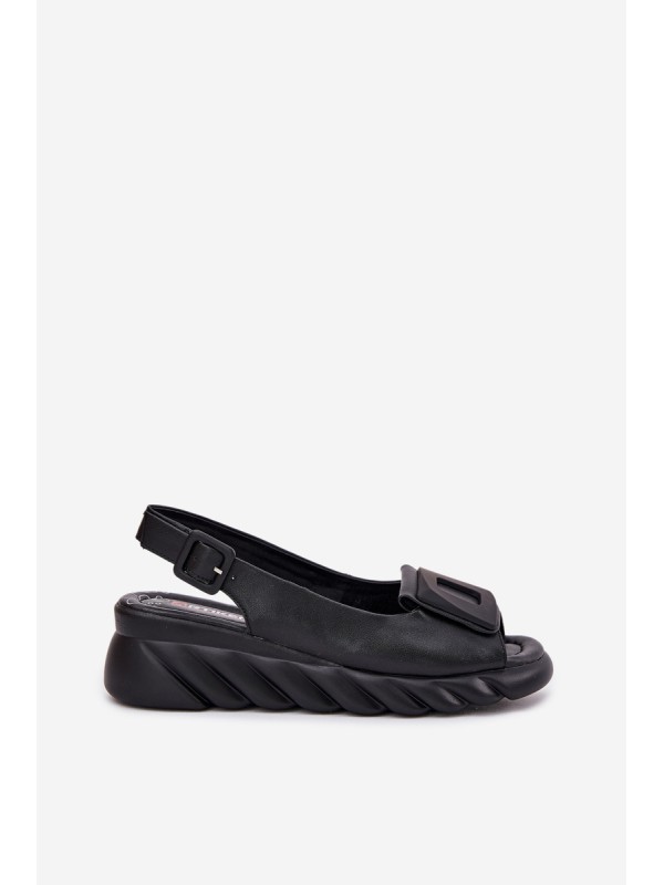 Ladies leather wedge sandals with decoration Artiker Black 56C2156