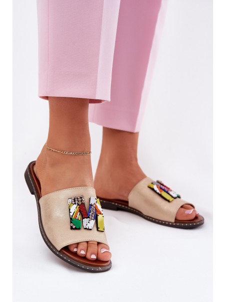 Women's Flat Sandals With Decoration Gold Clelione