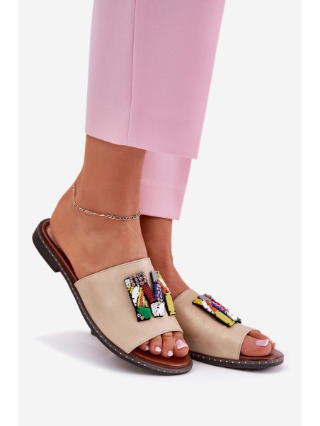 Women's Flat Sandals With Decoration Gold Clelione