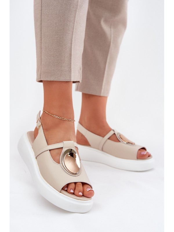 Leather Elegant Sandals Women's S.Barski GR51-603 Beige