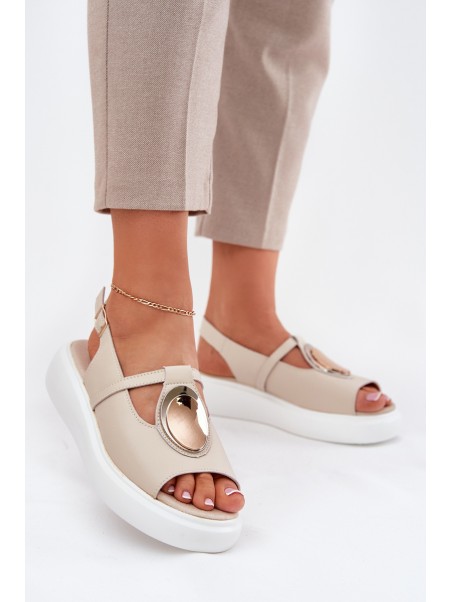 Leather Elegant Sandals Women's S.Barski GR51-603 Beige