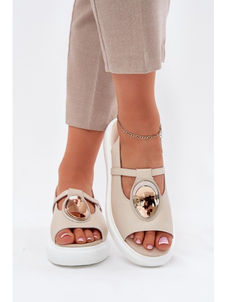 Leather Elegant Sandals Women's S.Barski GR51-603 Beige