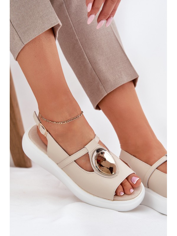 Leather Elegant Sandals Women's S.Barski GR51-603 Beige