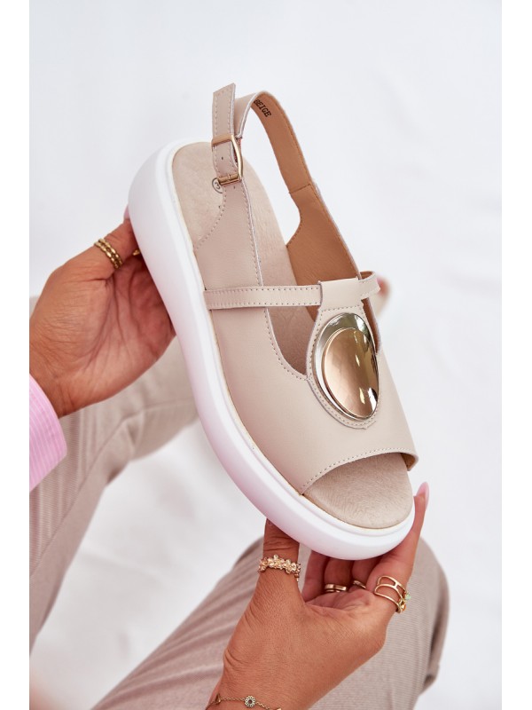 Leather Elegant Sandals Women's S.Barski GR51-603 Beige